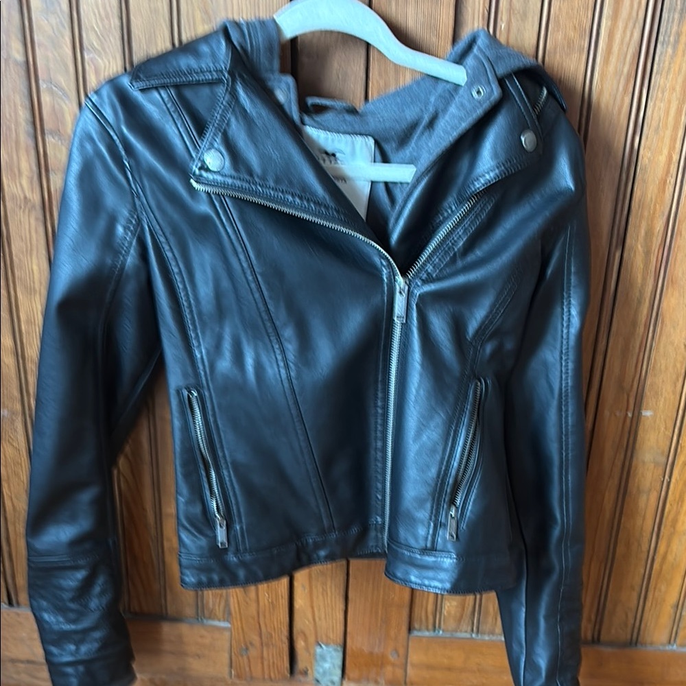 Hollister black vegan leather jacket.